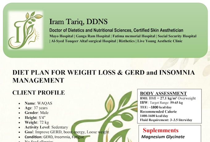 create a personalized diet plan and meal plan